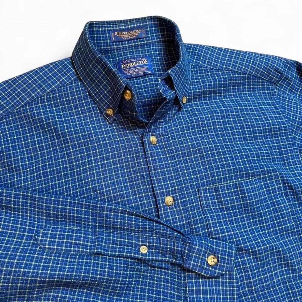 Vintage sir Pendleton blue green plaid wool casual button shirt size small